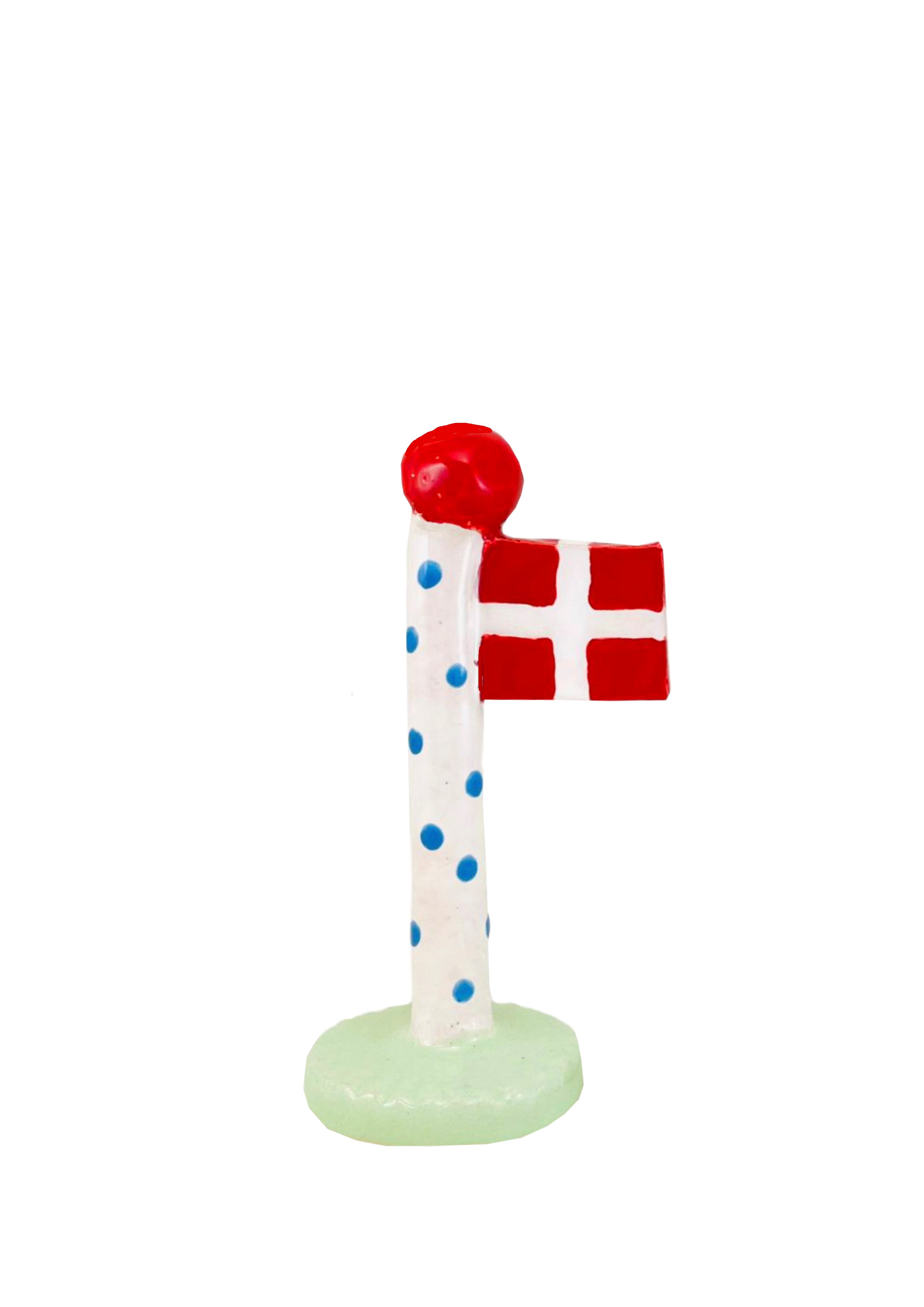 Polkadotflag med lysegrøn fod m. rød knop - H10-14 cm.